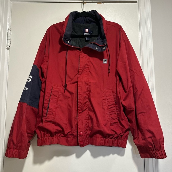 VTG 90s Chaps Ralph Lauren Jacket Mens Sz:L Red Blue Hooded Windbreaker Full Zip - Picture 2 of 13